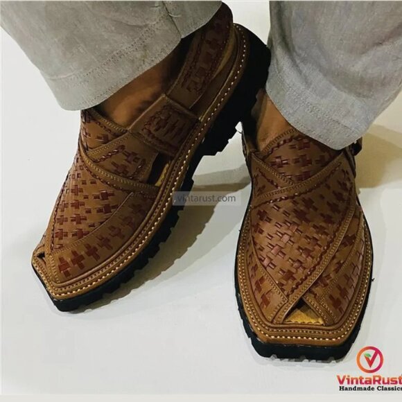 Authentic Brown Peshawari Sandals for Men, Durable Leather Shoes, Classic Woven main image 7